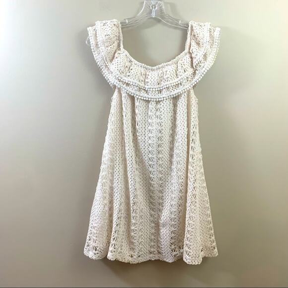 Sezane Crochet Lace Cream Off the Shoulders Mini Dress - Picture 7 of 7